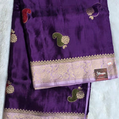 Contrast Mango Purple Semi Silk Saree