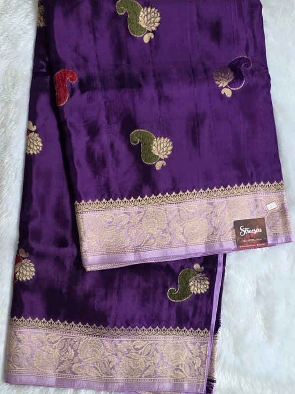 Contrast Mango Purple Semi Silk Saree