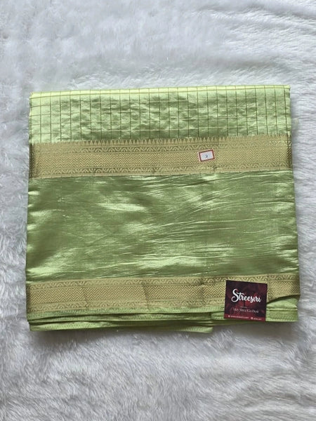 Checks Pista Green Semi Silk Saree