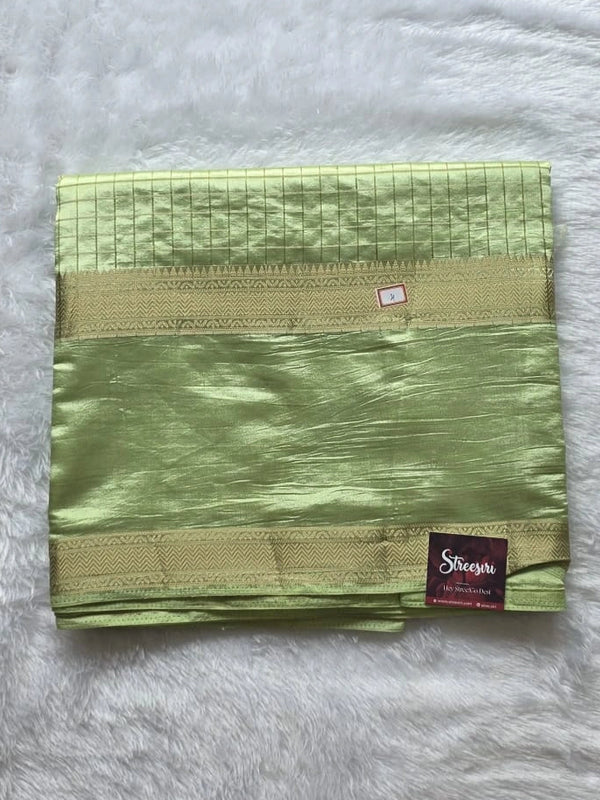 Checks Pista Green Semi Silk Saree