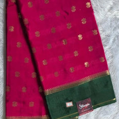 Contrast Pink Green Crepe Butta Saree