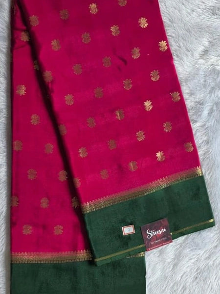Contrast Pink Green Crepe Butta Saree