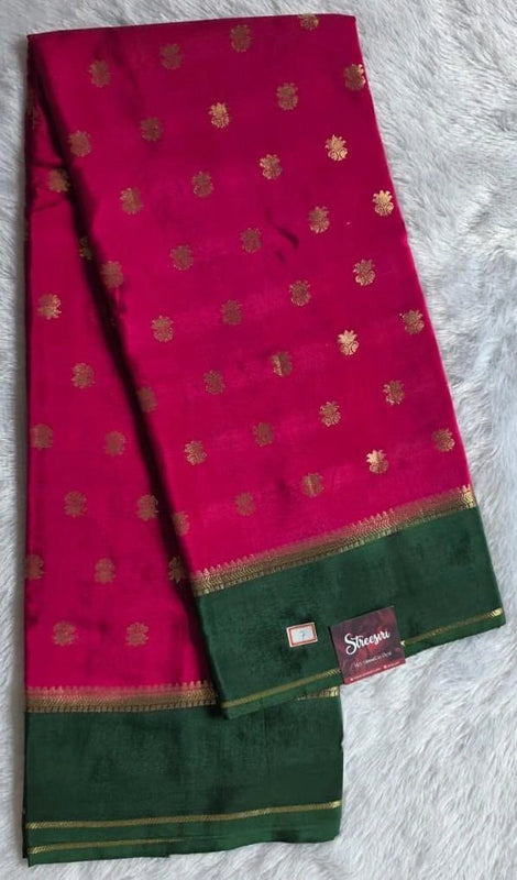 Contrast Pink Green Crepe Butta Saree