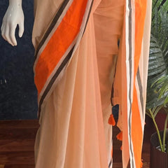 Bengal Peach Orange Cotton Saree
