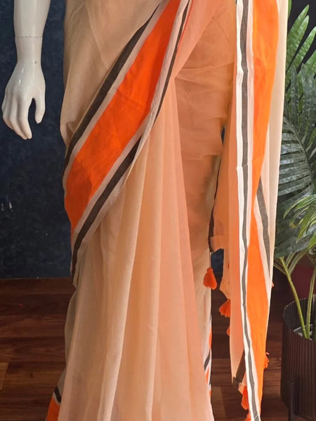 Bengal Peach Orange Cotton Saree