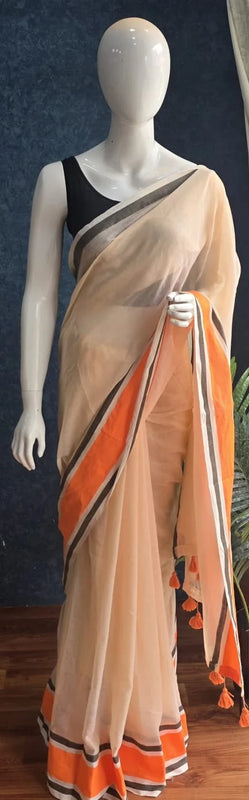 Bengal Peach Orange Cotton Saree