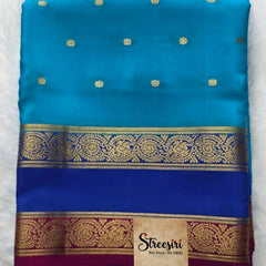 Pure Mysore Crepe 3D Blue Royal Blue Pink Silk Saree