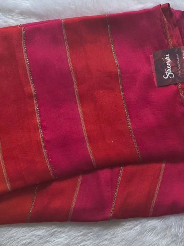 Fancy Pink Orange Saree