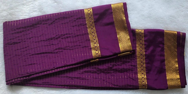 Self Purple Gold Semi Crepe Silk Saree