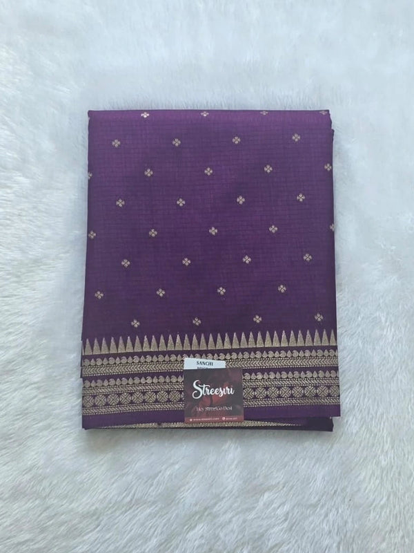 Butta Small Checks Purple Semi Silk Saree