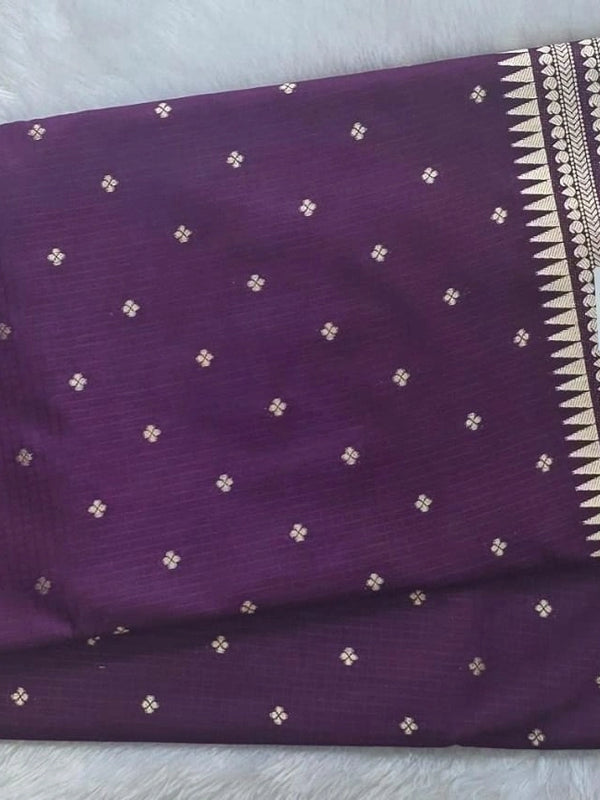 Butta Small Checks Purple Semi Silk Saree