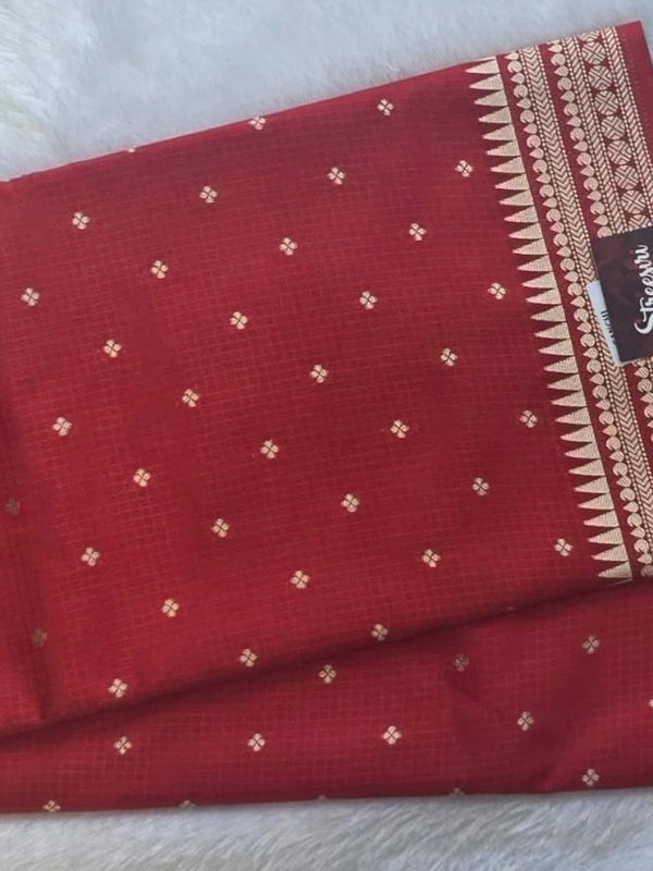 Butta Small Checks Purple Semi Silk Saree