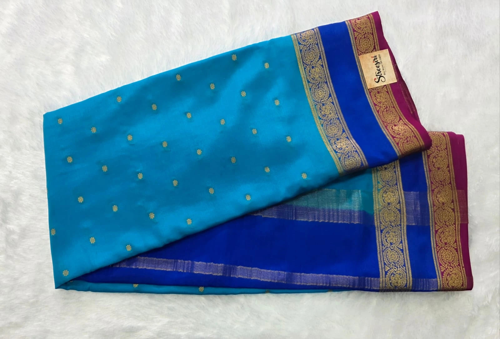 Pure Mysore Crepe 3D Blue Royal Blue Pink