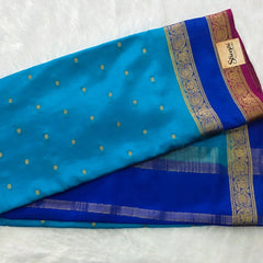 Pure Mysore Crepe 3D Blue Royal Blue Pink Silk Saree