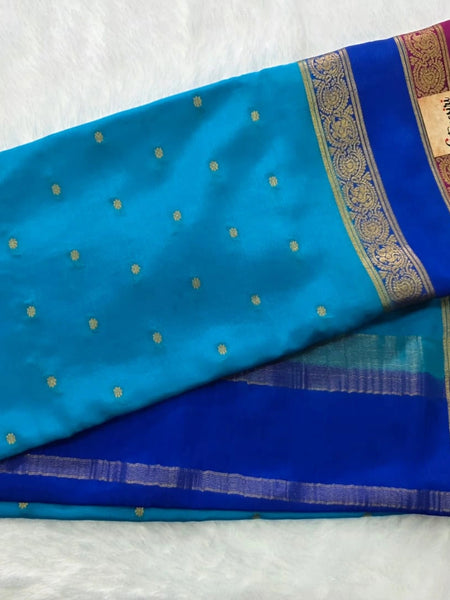 Pure Mysore Crepe 3D Blue Royal Blue Pink Silk Saree