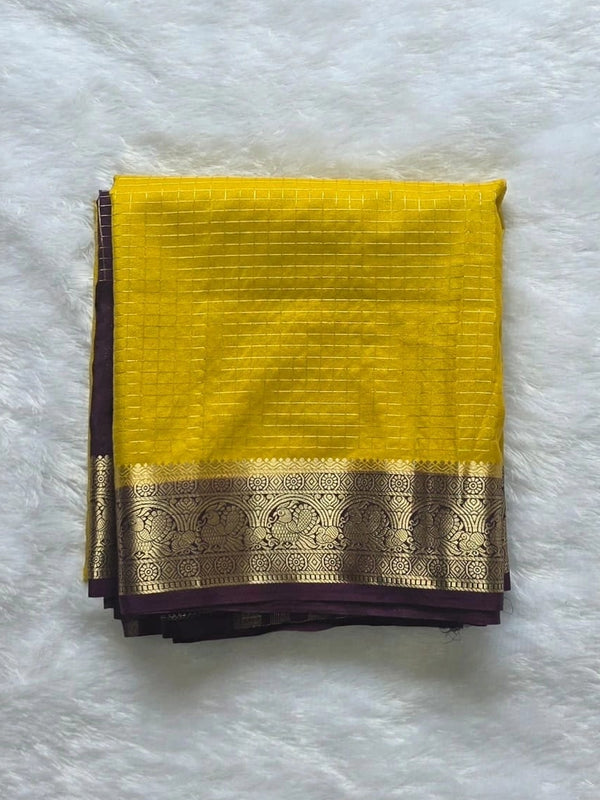 Crepe Silk Yellow Purple Saree
