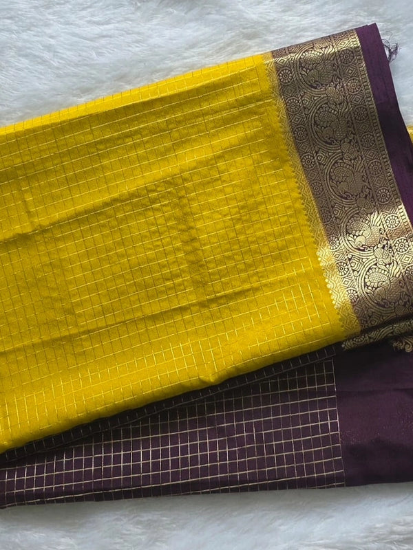 Crepe Silk Yellow Purple Saree