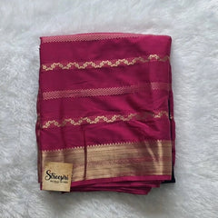 Half and Half Navy Pink Semi Crepe Silk Saree