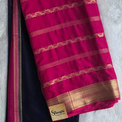 Half and Half Navy Pink Semi Crepe Silk Saree