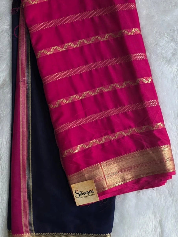 Half and Half Navy Pink Semi Crepe Silk Saree