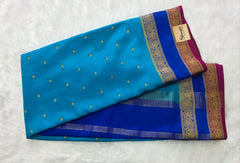 Pure Mysore Crepe 3D Blue Royal Blue Pink