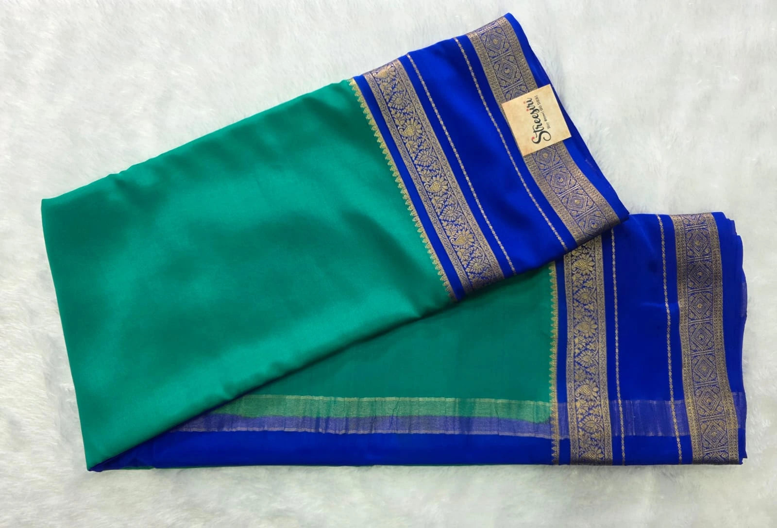 Pure Mysore Crepe Green Royal Blue