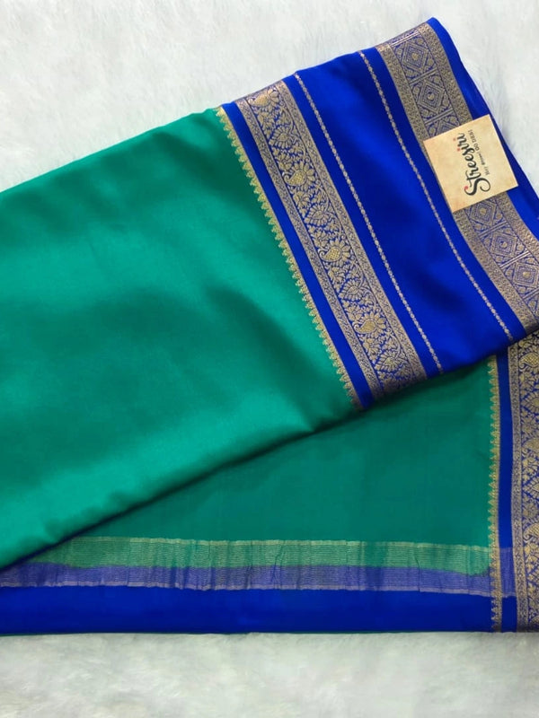 Pure Mysore Crepe Green Royal Blue Silk Saree