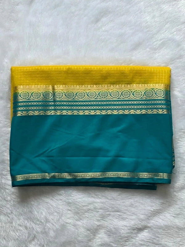Viscose Chex Yellow and Rama Green Saree