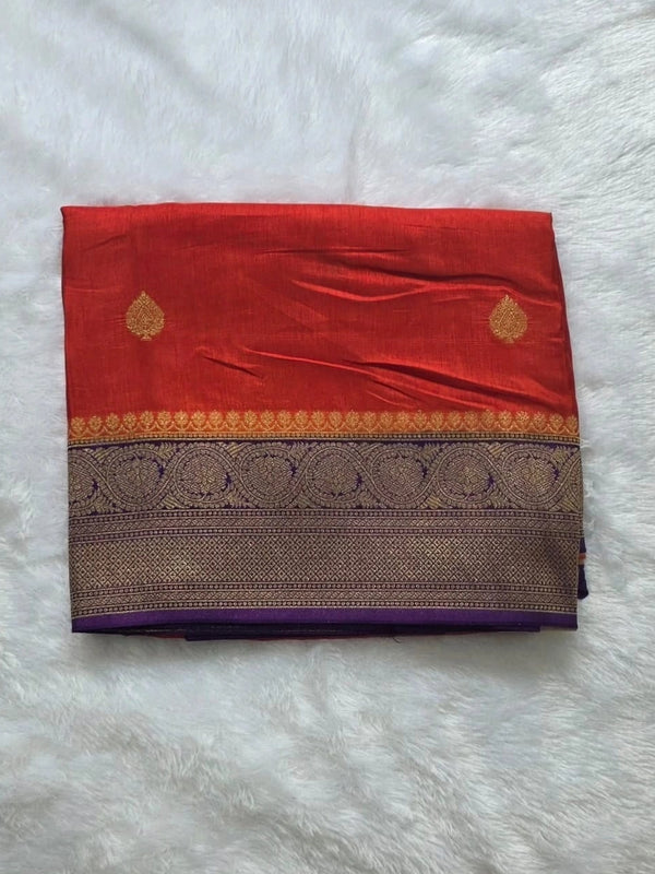 Viscose Dola -Orange And Purple Saree