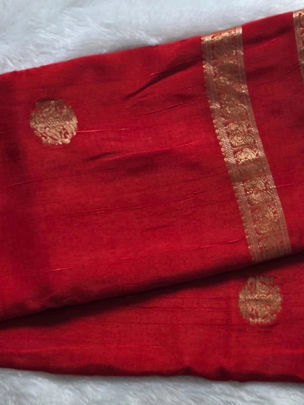 Semi Silk Red Saree