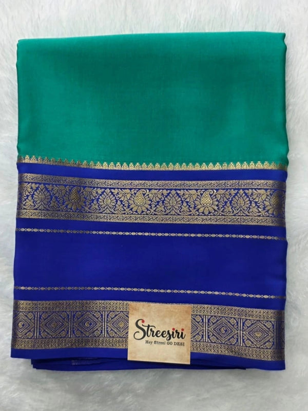 Pure Mysore Crepe Green Royal Blue Silk Saree