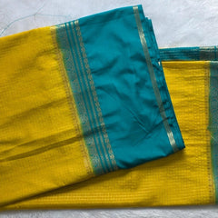 Viscose Chex Yellow and Rama Green Saree