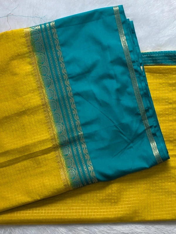 Viscose Chex Yellow and Rama Green Saree