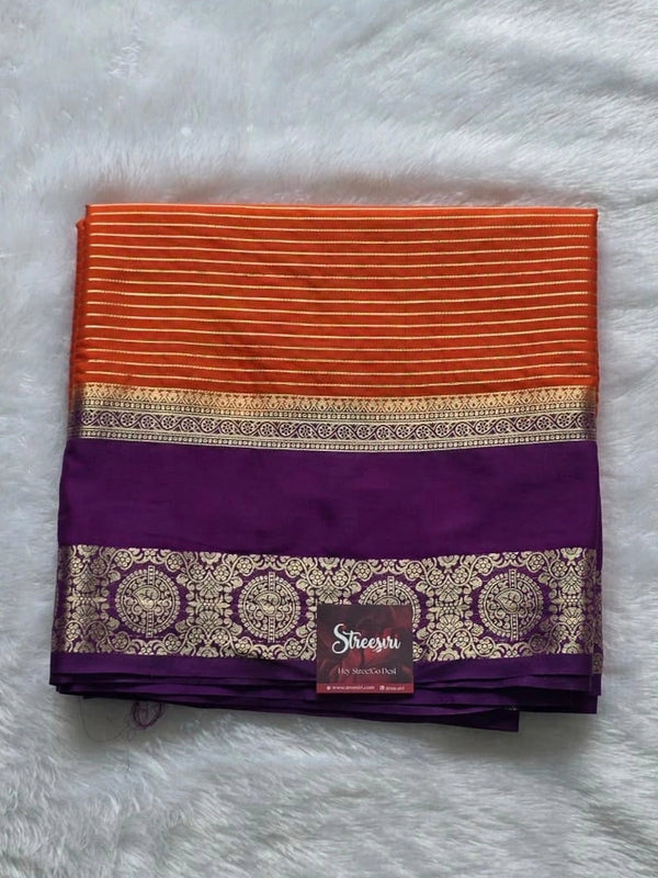 Contrast Lines Purple Pink Semi Crepe Silk Saree
