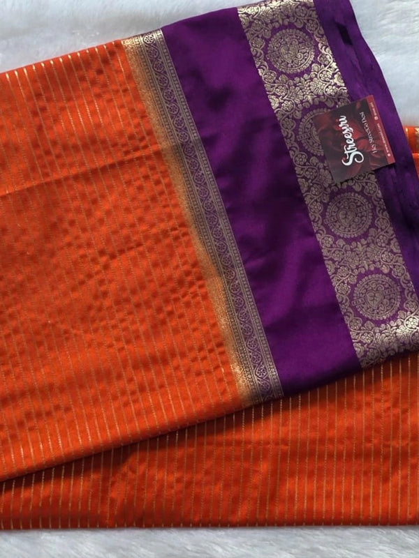 Contrast Lines Purple Pink Semi Crepe Silk Saree