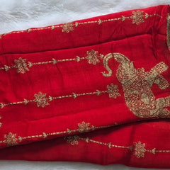 Floral Elephant Red Semi Silk Saree