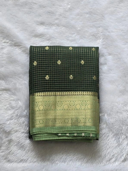 Semi Silk Bottle And Pista Green Saree
