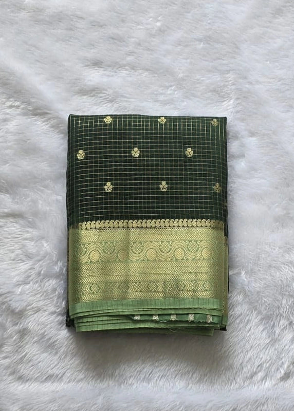 Semi Silk Bottle And Pista Green Saree