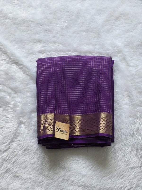 Half Checks Purple Semi Crepe Silk Saree