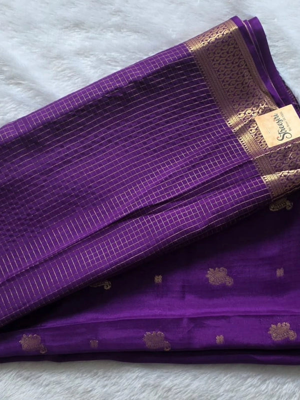 Half Checks Purple Semi Crepe Silk Saree