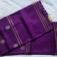 English Crepe Purple Silk Saree