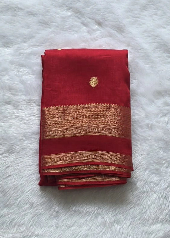 Red And Green Semi Silk Saree