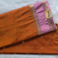 Contrast Honey Baby Pink Semi Silk Saree
