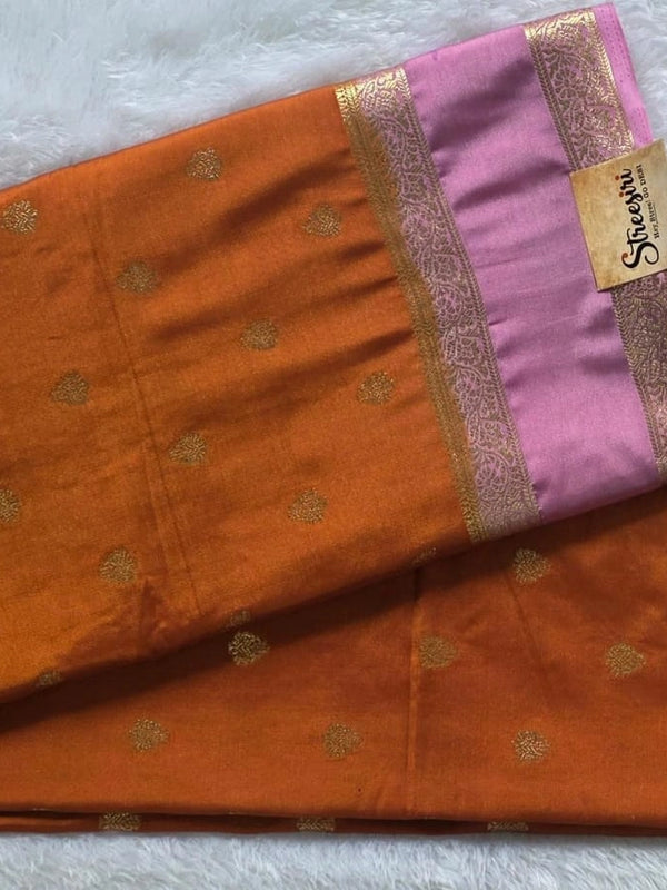 Contrast Honey Baby Pink Semi Silk Saree