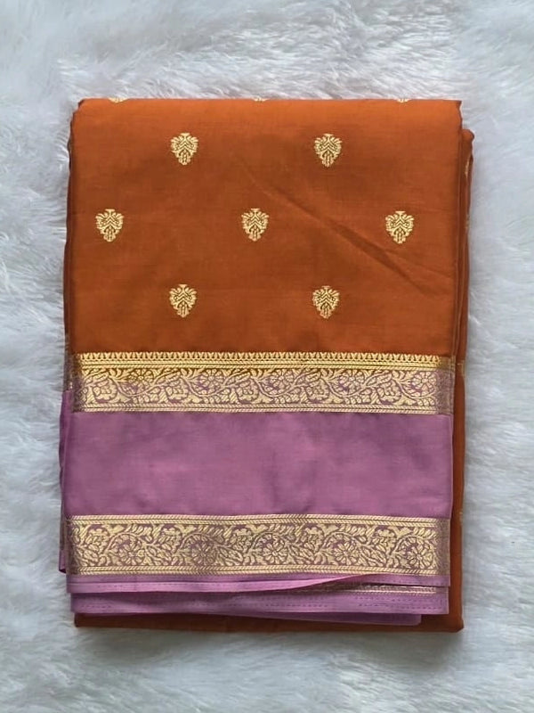 Contrast Honey Baby Pink Semi Silk Saree