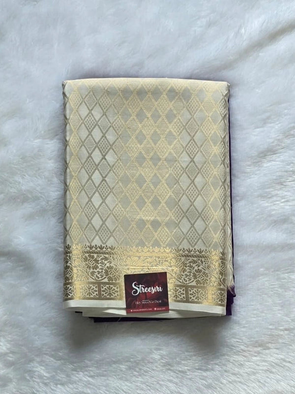Gajal Purple White Crepe Silk Saree