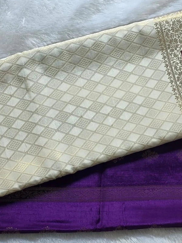 Gajal Purple White Crepe Silk Saree