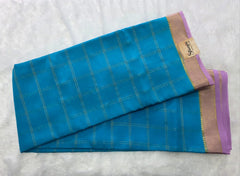 Pure Mysore Crepe Blue Peach Checks