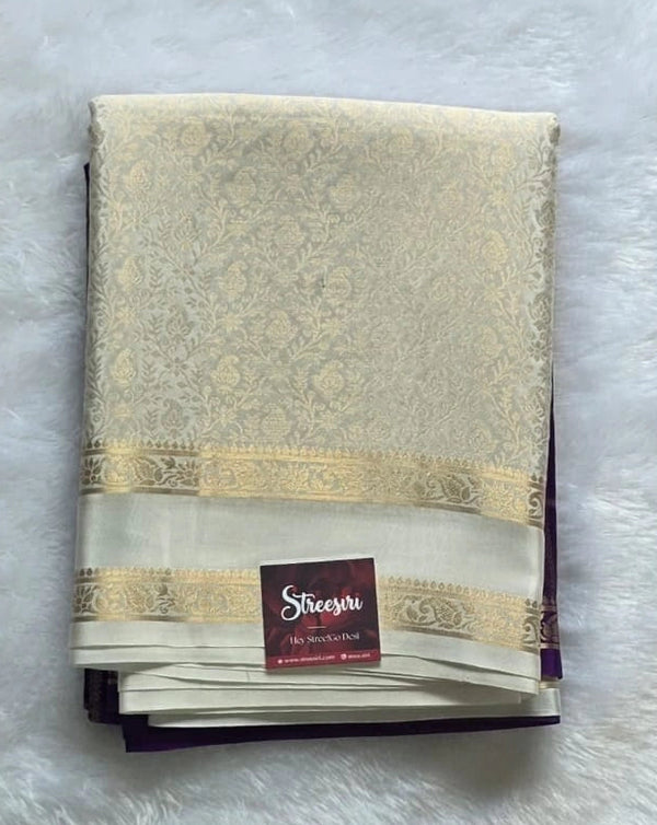 Gajal Purple White Crepe Silk Saree