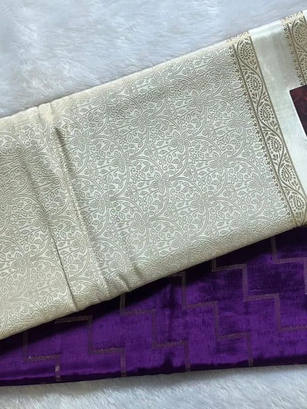 Gajal Purple White Crepe Silk Saree